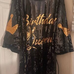 Black Sequin 'Birthday Queen' Top